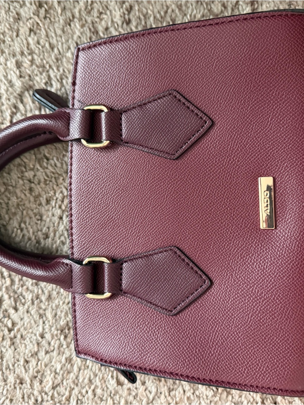 Aldo Maroon Pebbled Mini Satchel with Gold Hardware